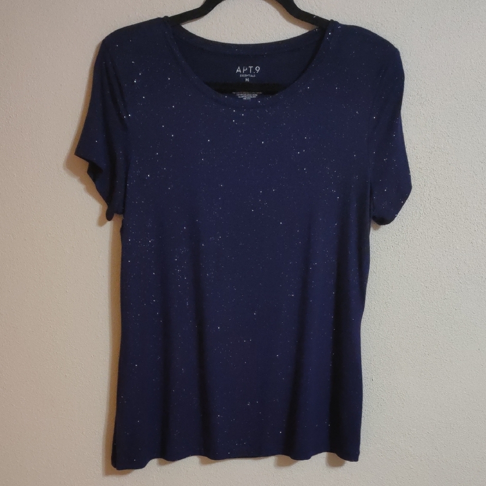 Blue Glittery Short Sleeve Tee M